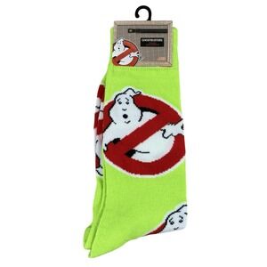 Ghostbusters Crew Socks No Ghost Logo Mens 6-12 Neon Green Retro Movie Novelty